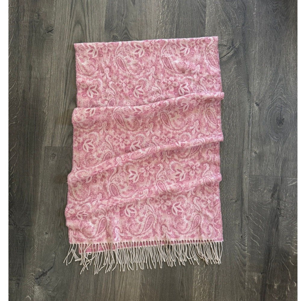 V. Fraas Cashmink Paisley Large Scarf Pink White Fringed Made in Germany EX